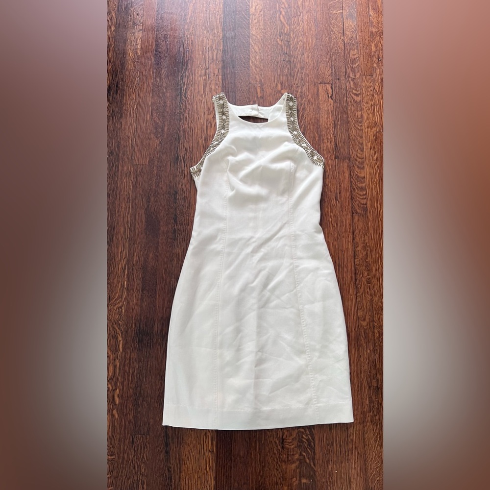 Lilly Pulitzer Chrissy Beaded Cameo White Shift Dress Ivory Gold Size 00